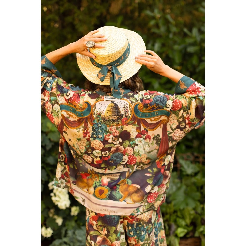 Market of Stars Stay Gold Kimono Cardigan One Size Bees Scrolls Rabbits Boho B6 - Picture 4 of 13